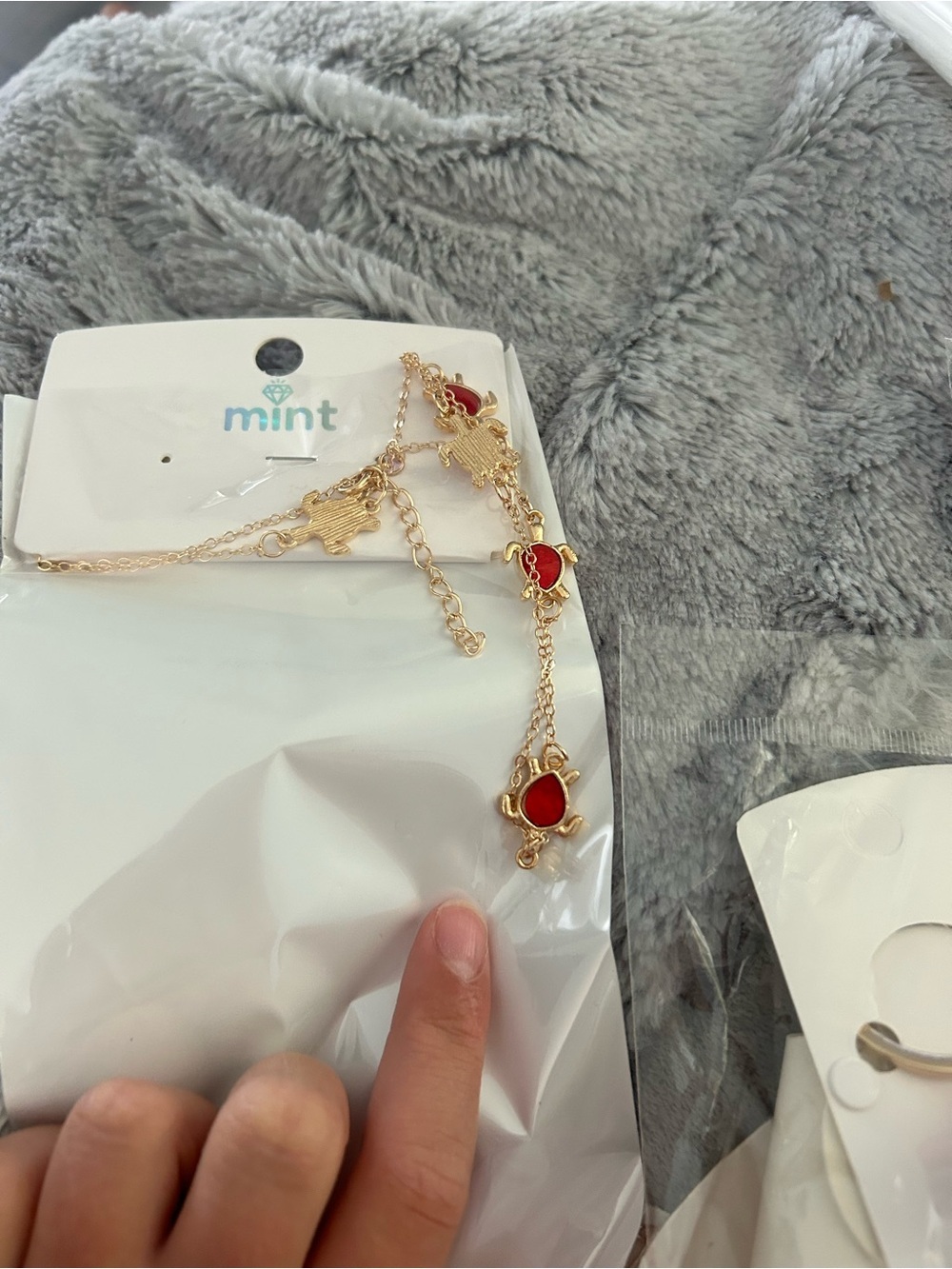 5$25 Mint Gold-Tone Necklace with Red turtle Accents